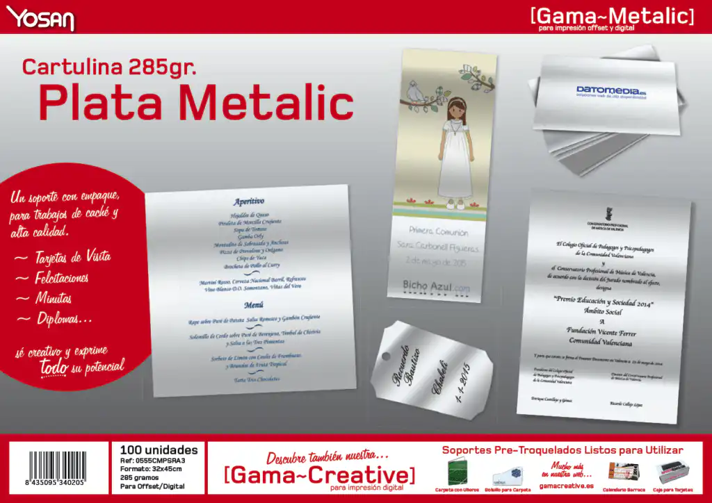 Cartulina Blanca Plata Metálica