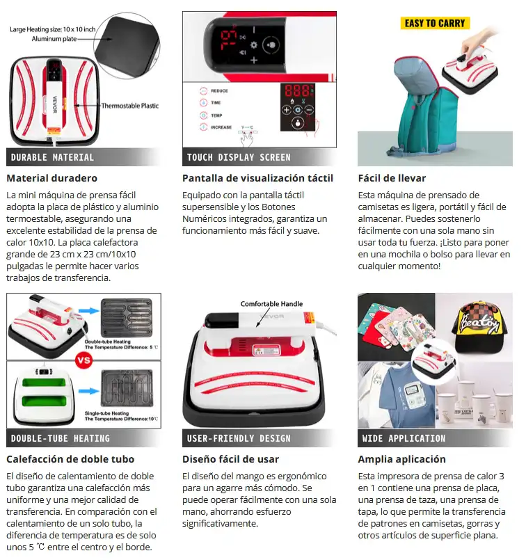 caracteristicas de la plancha transfer 5 en 1 eko