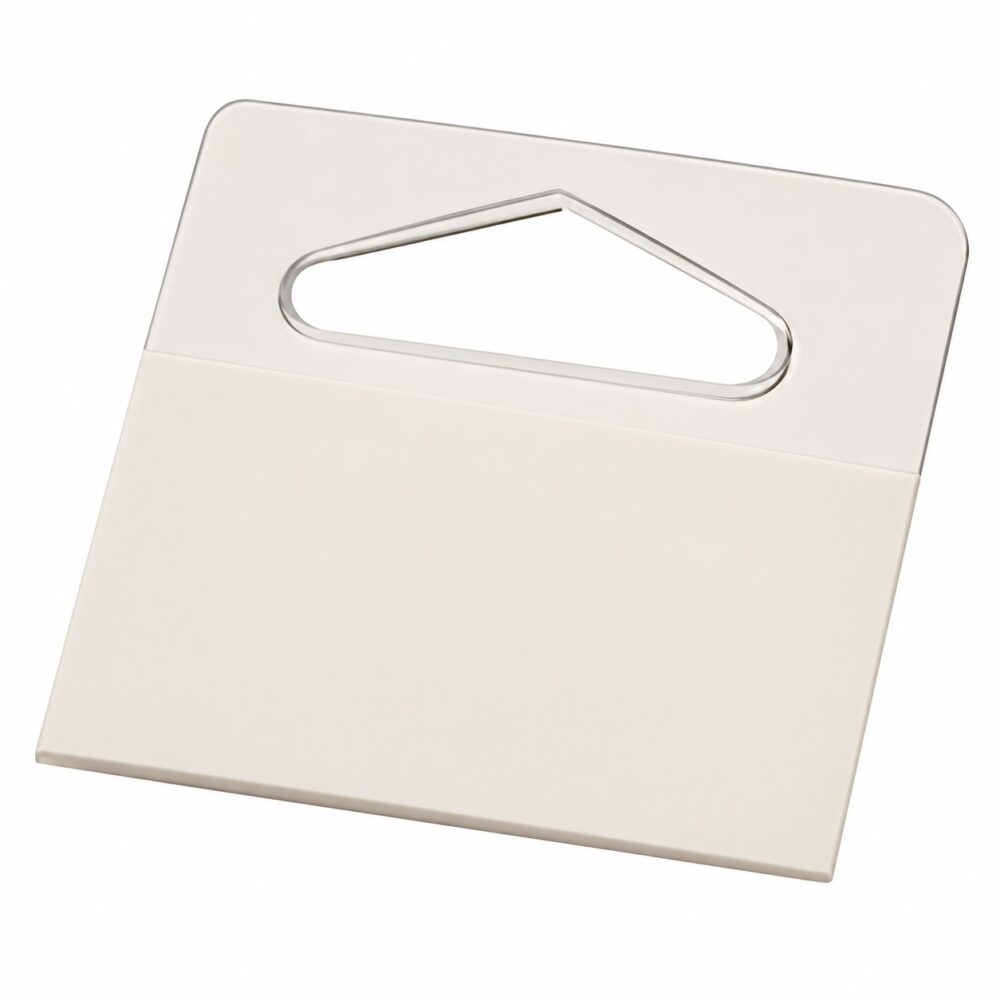 Etiquetas colgantes adhesivas Euro Slot 380 micras para retail y packaging