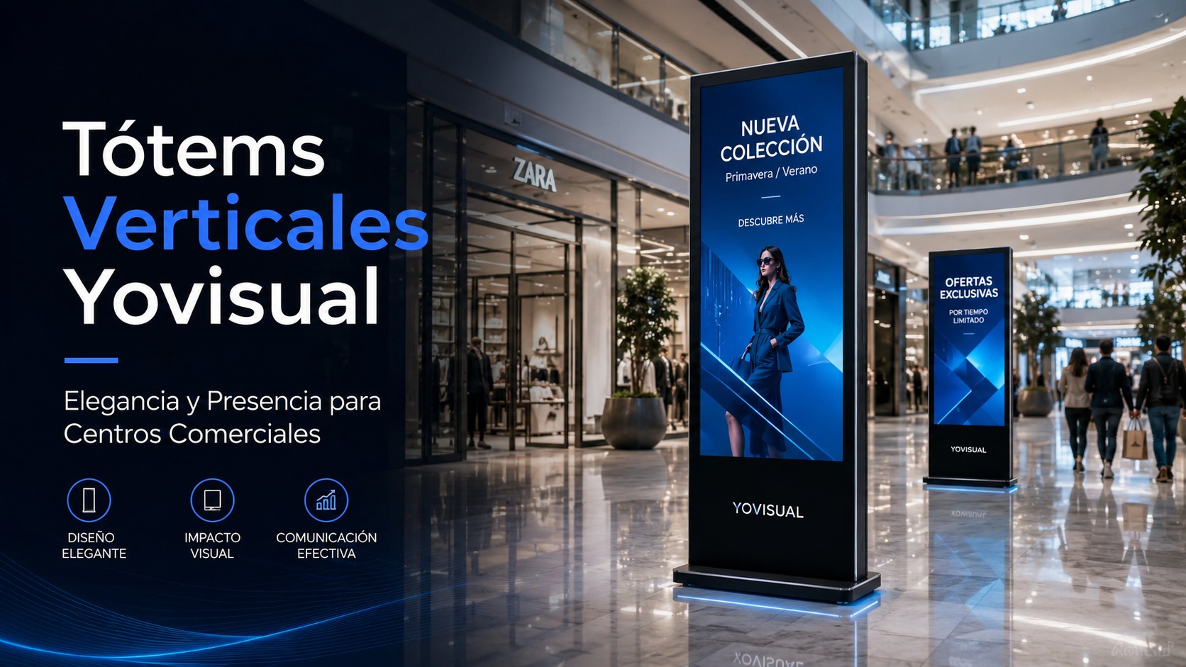 Tótems Verticales Yovisual: Elegancia y Presencia para Centros Comerciales