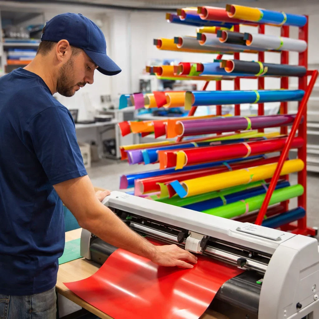 organizador de rollos para taller de rotulación