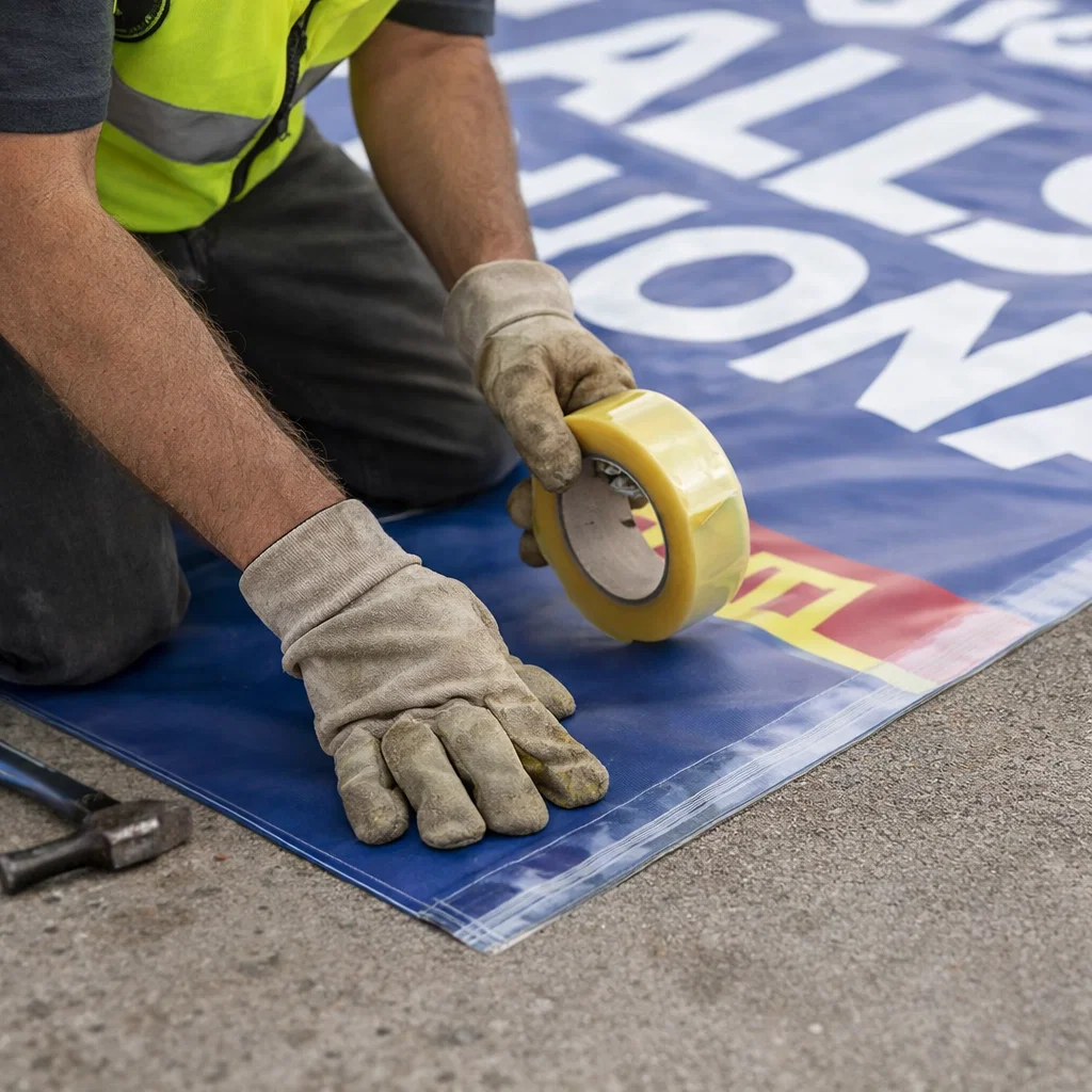 cinta doble cara para dobladillos en lona PVC
