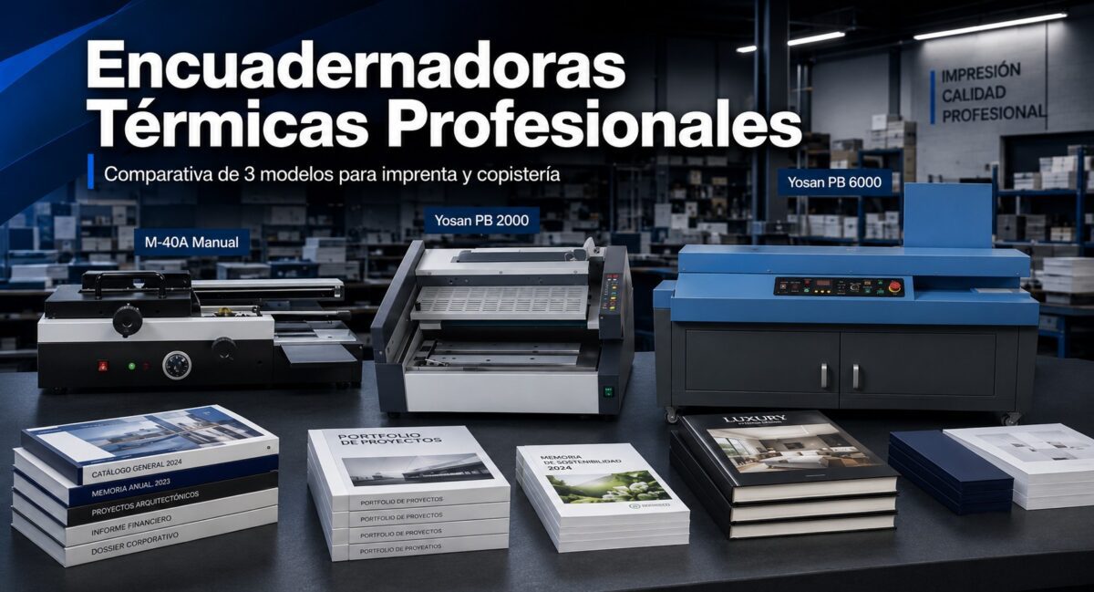 Encuadernadoras térmicas profesionales para imprenta y copistería distribuidas por MerkaPrinter