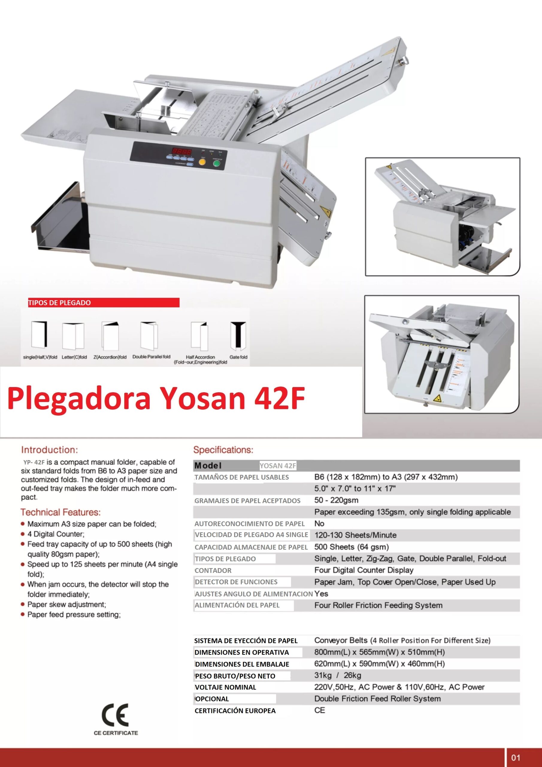 especificaciones técnicas PLEGADORA yosan 42f