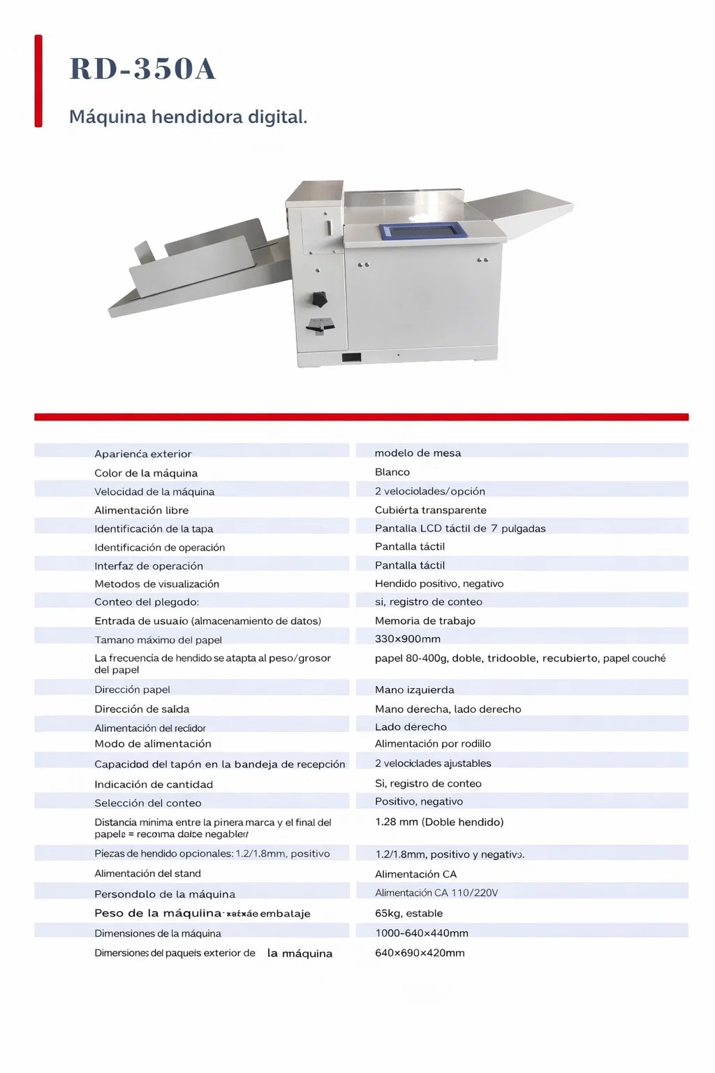 especificaciones Hendidora Microperforadora Eléctrica Yosan340
